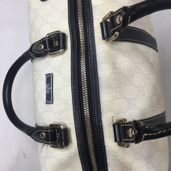 Authentic Gucci white Boston satchel bag coated canvas - Picture 3 of 16